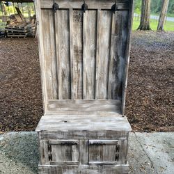 Handmade rustic wood halltree bench 