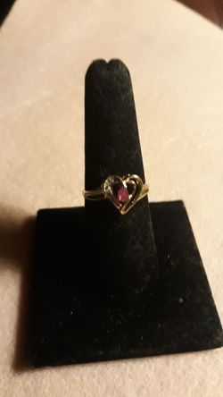Ruby and diamond heart ladies ring