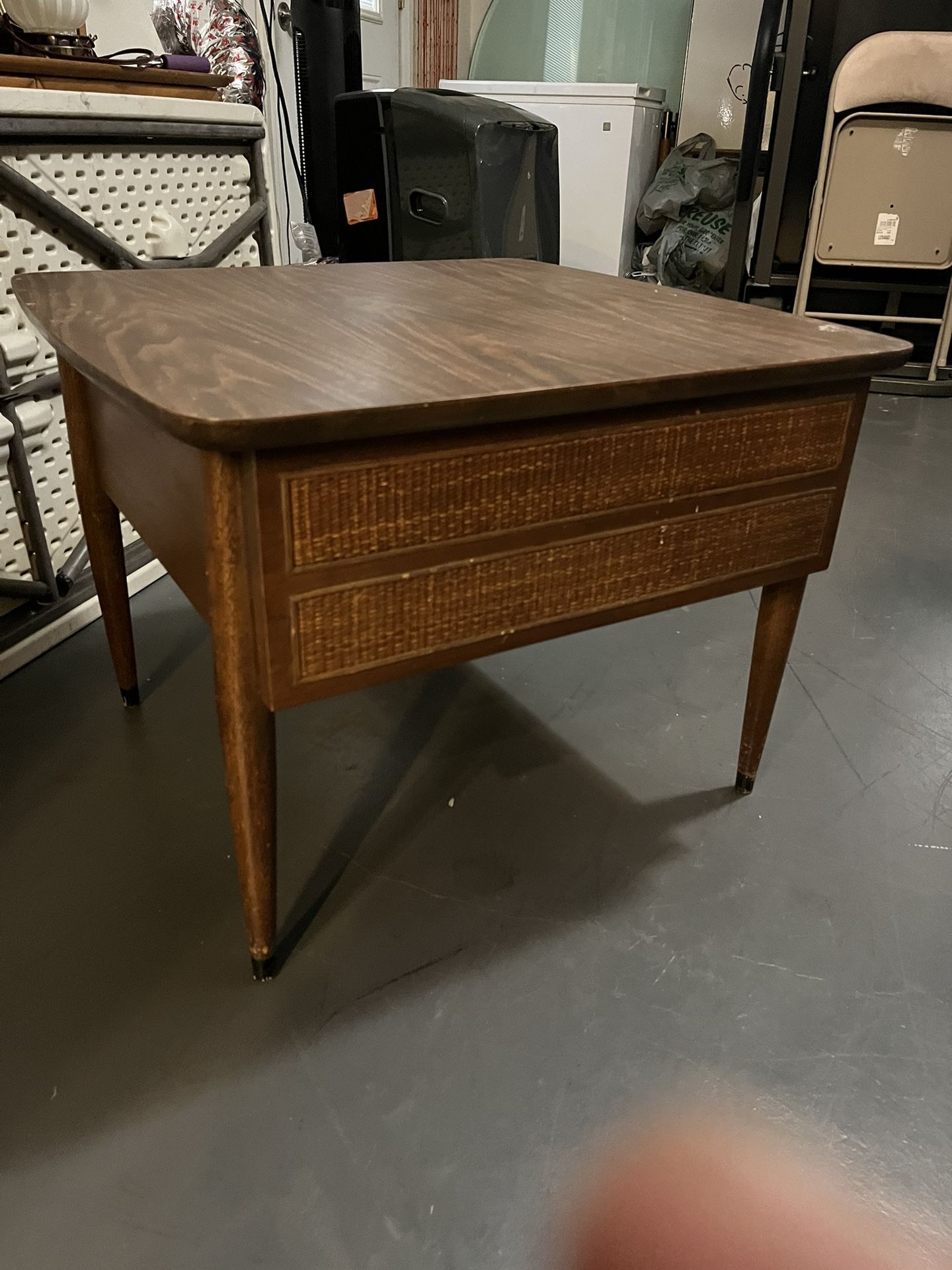 MCM American Of Martinsville Rattan Formica Top End Table