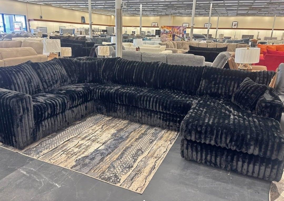 CORDUROY SOFT BRAND NEW BLACK LARGE SECTIONAL SAME DAY DELIVERY
