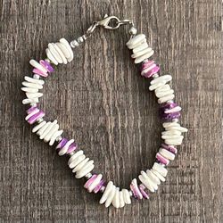White and Purple Shell Bead Bracelet