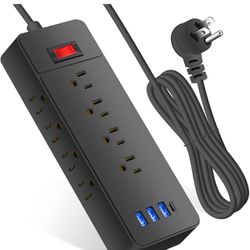 Power Strip Surge Protector Speaker - 12 Widely Spaced Outlets 4 USB Charging Ports(Built-in LED Light), 1700J Flat Plug with 6 Feet Power Cord, Overl