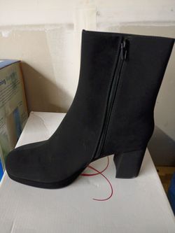 Black Suede Ankle Boot with Side Zipper