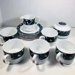 Studio Nova APPLIQUE Tea Set Y0251 Green & White - 12 Piece Set.  