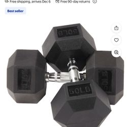 BalanceFrom Rubber Encased Hex Dumbbells, 50 lbs Pair, Black