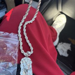 Sold Silver Rope Chain 8 Mm With Diamond Cross 