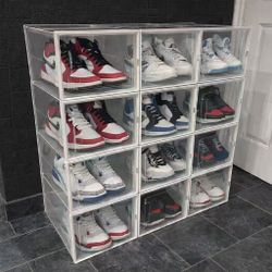 New In Box 12 PC 14”Wx11”Dx8.5”H XL Large Shoe Storage Protector Stackable Organizer Box Fit Up To US Men 14 