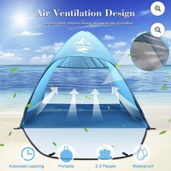 Pop Up Beach Tent UPF 50 Sun Shelter 2-3 Person Automatic Waterproof Fishing Picnic Crenova Camping Tent W/ Carry Bag Blue