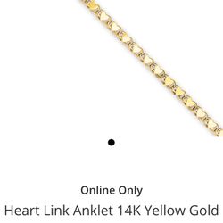 14 k Gold Heart Anklet 