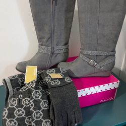 Michael Kors Scarf Cap Gloves Set With Size 6 Gray Boots