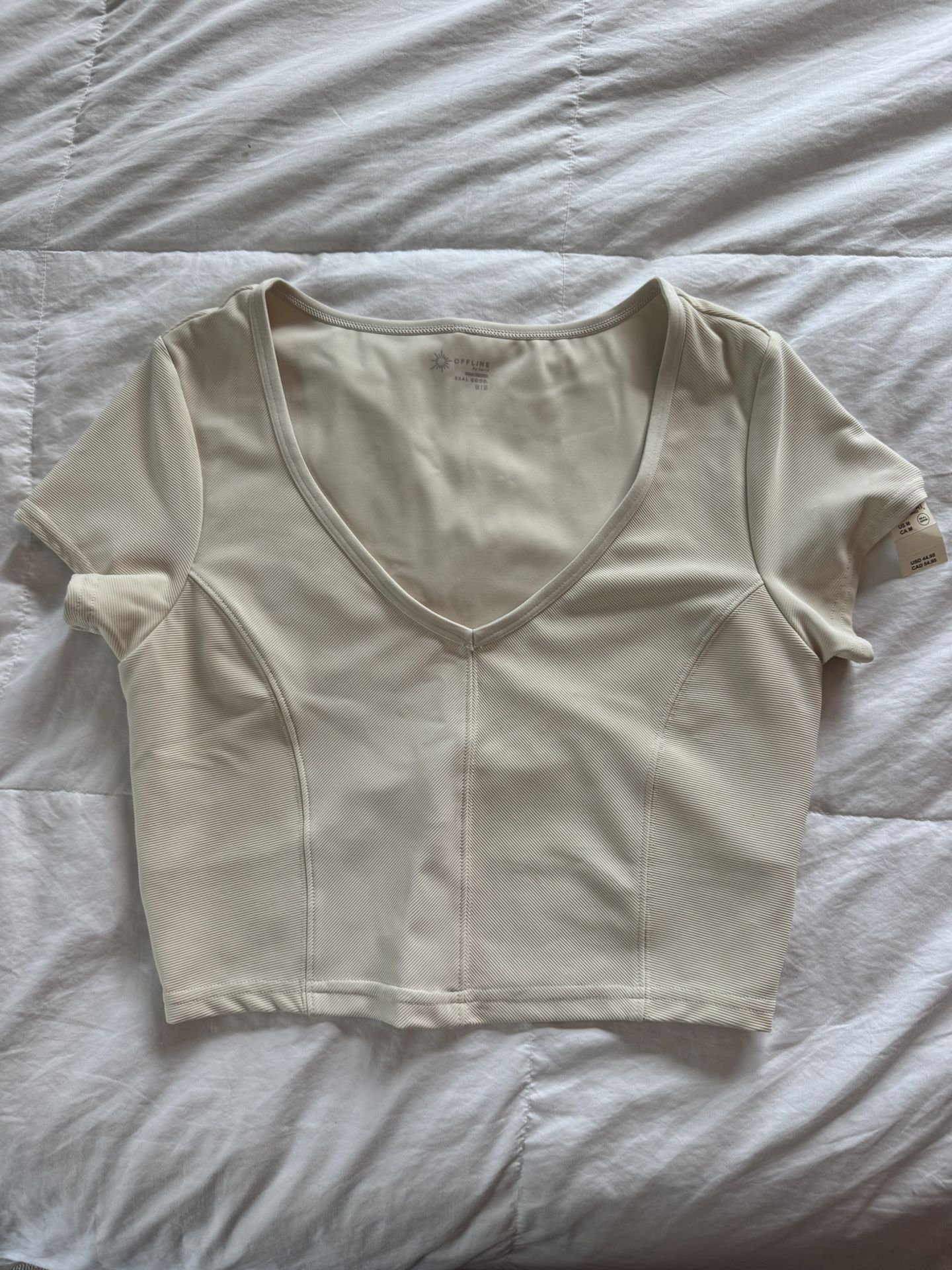 Cream athletic cropped top with Built In Lining From Offline Aerie