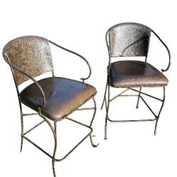 PAIR of Vintage Hand Forged Sculptural Iron Accent Chairs Rustic