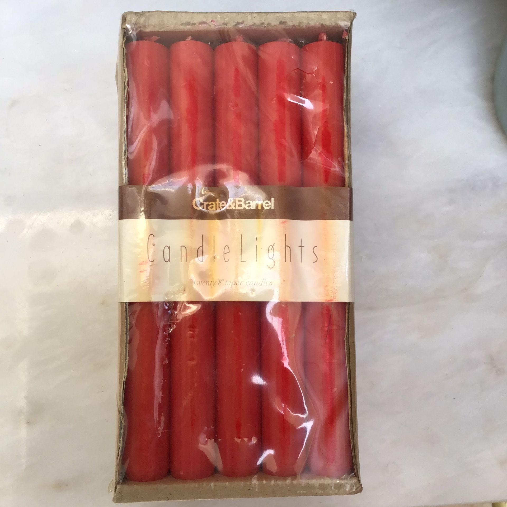NEW Vintage Crate & Barrel 8” Red Smokeless Dripless Candles (Box of 20)