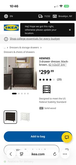 TWO IKEA HEMNES 3- Drawer Dresser – Black - Brown