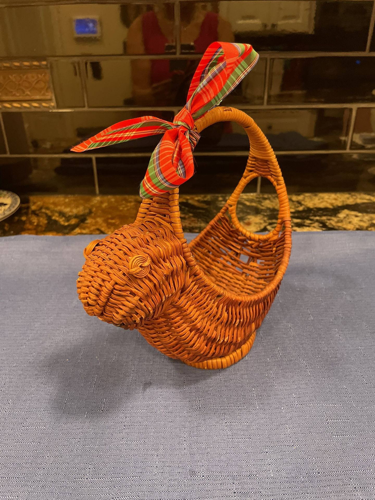 Vintage Bunny Rabbit Basket With Bow