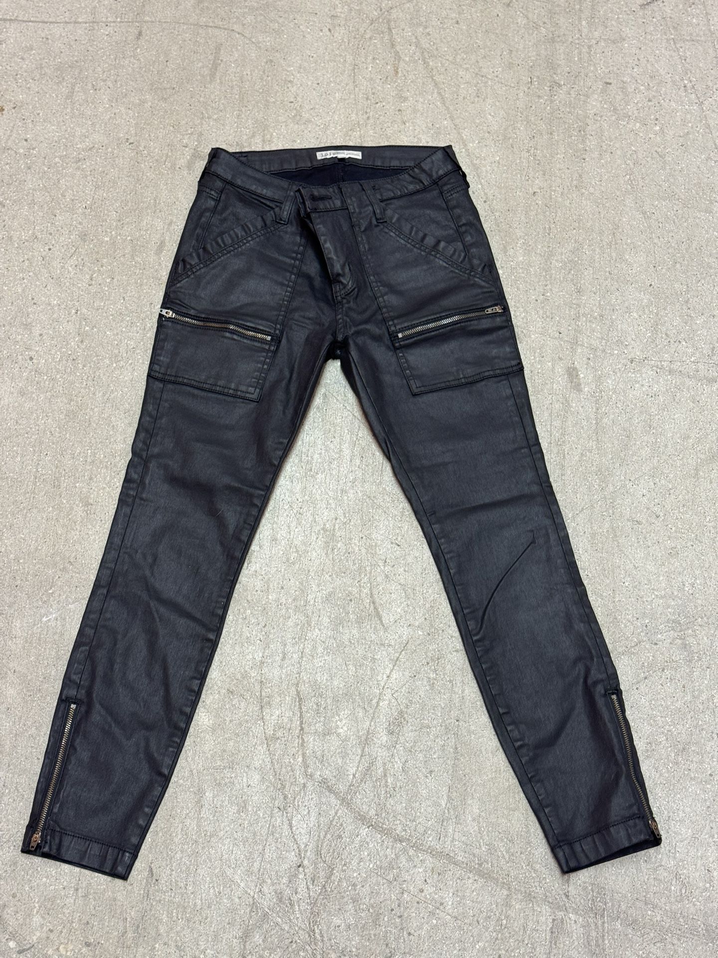 Joie Black Moto Skinny Pants, Size 26/27, Coated Zip Detail
