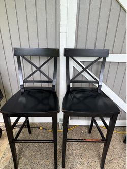 Set of two 2 stools counter height chairs black solid wood