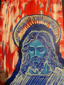 Free hand Jesus acrylic marker and paint canvas