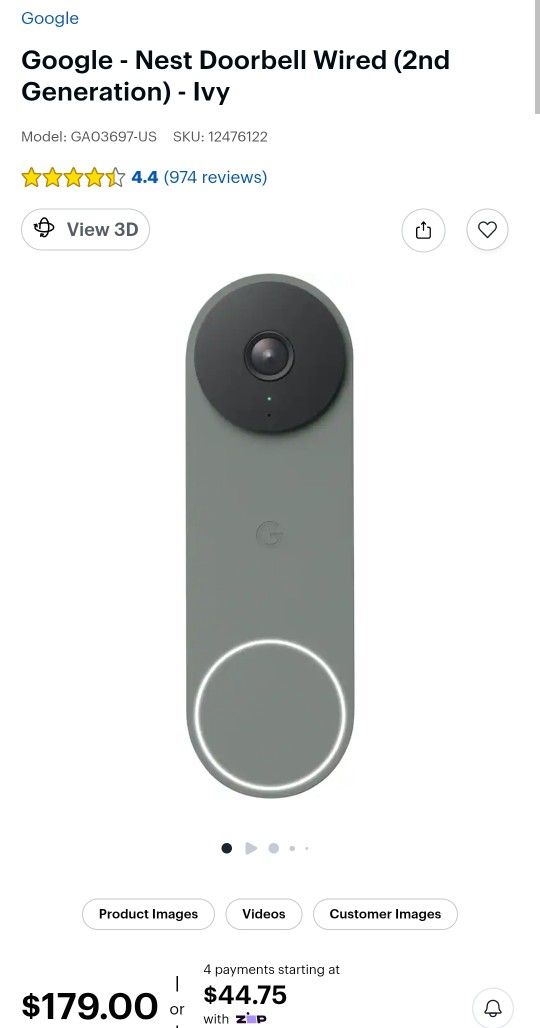 *NEW* GOOGLE NEST DOORBELL (wired, 2nd gen, ivy color)