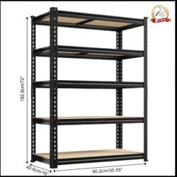 $60!!! New 72” Black Metal and Board Rack  Raca de metal con tabla, nueva en caja