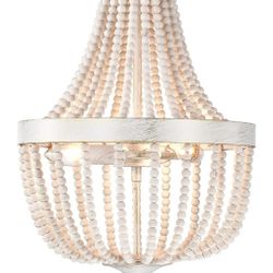 Wood Beaded Chandelier White Boho Chandelier