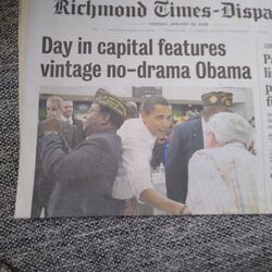 Richmond Time Dispatch Tuesday January 20th 2009 They In Capital Features Vintage/ No Drama Obama 