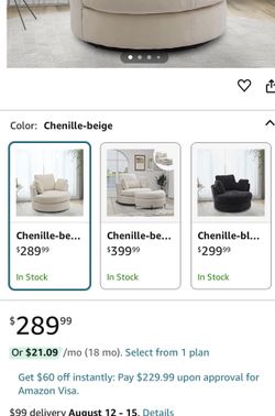 42.2" Oversized Swivel Accent Chair Round Barrel Chair,Chenille,Beige