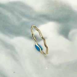 14K Gold Filled Vintage Thin Rings Women Minimalist Wave Accent Ring Unique