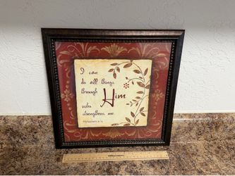 Decorative wall frame with inspirational quote from Philippians 4:13