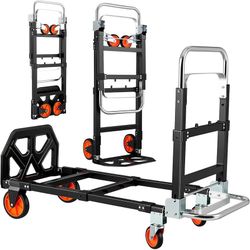 3-in-1 Convertible Hand Truck, 600 lb, 4 Silent Wheels, Black Foldable Silent Hand Truck Switches between Upright And Platform Modes; Moving, Shopping