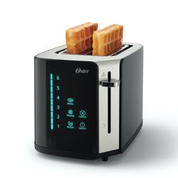 Oster 2-slice toaster with Easy Touch technology and digital countdown timer, stainless steel