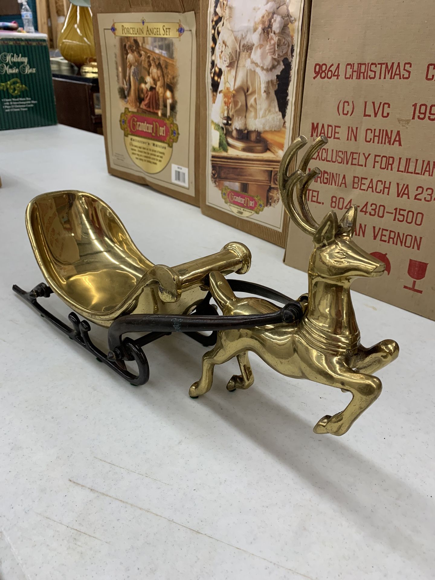 Heavy Vintage Brass Reindeer With Sleigh (originally $800) Century Brass