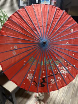 Vintage Hand Painted Parasol Bamboo Umbrella 