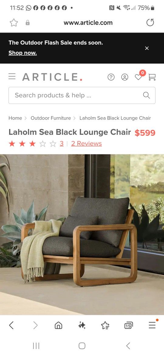 Laholm Sea Black Lounge Chair