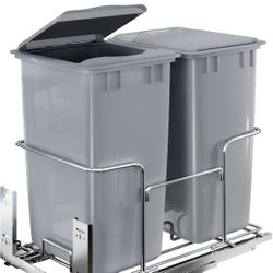 Double 43 Quart Pull-Out Trash Can with Lid 