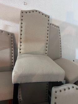 Like New - Neutral Nailhead Upholstered Dining Chairs - Stem Cleaned and in “Like New” condition
