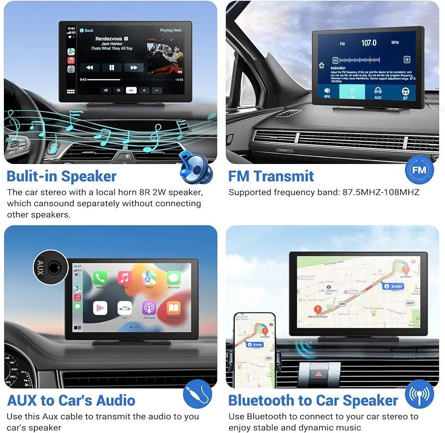 Wireless Carplay Touchscreen with 2.5K Dash Cam, 9Portable Apple Carplay & Android Auto Car Stereo, Carplay Screen with 1080p Backup Camera, GPS Navi