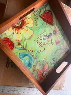 Decorative Wooden Serving Tray with Glass Insert