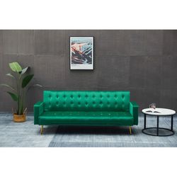 ✅ Green Velvet Couch New In Box 📦 Folds Down Into A Bed 🛏️ 