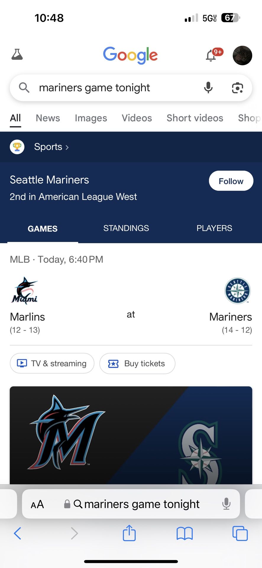 MARINER GAME TICKETS BEHIND BASE