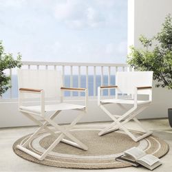 Outdoor & Indoor Aluminum Mesh Sling Folding Director Chair Lightweight All-Weather Wood Grain Camping and Hunting Chair for Garden (2 Cha