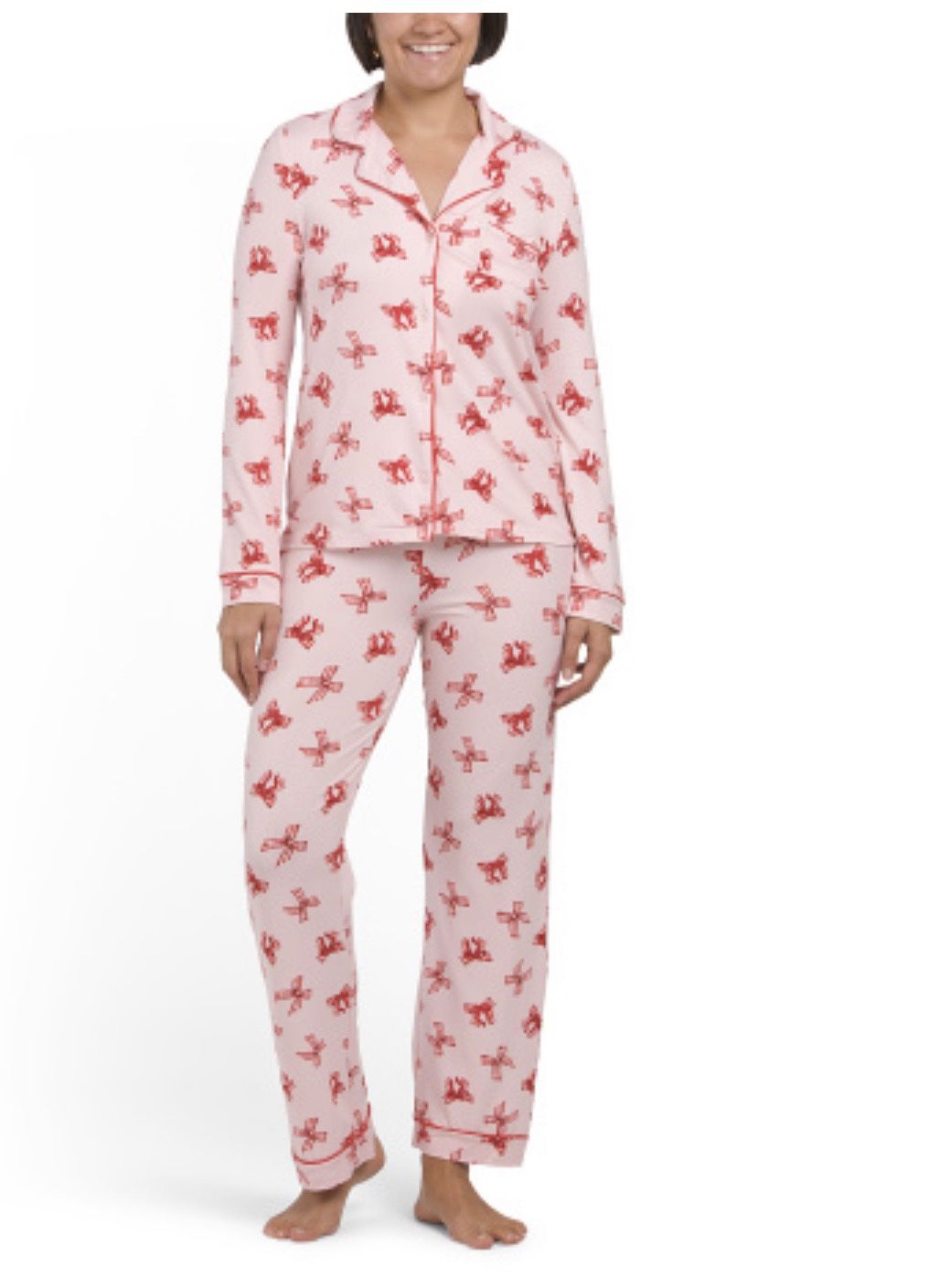 TAHARI 2pc Bows Coat Front Pajama Set size L