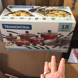 Tramontina Primaware 18 Piece Non-Stick Cookware Set - Steel Red Brand New Never Opened
