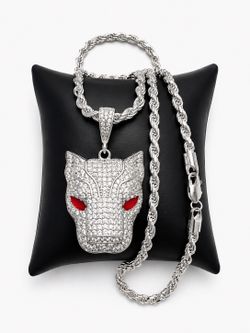 925 Sterling Silver Cubic Zirconia Panther Pendant Men’s Necklace Size 22”