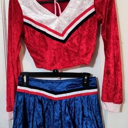 Charades Sexy Long Sleeve Cheerleader Costume Crop Top & Mini Skirt Size Adult Large
