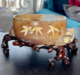 Vintage Chinese decorative stone bowl,  made of carved agate.