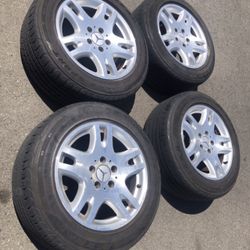 4 —- 225/55r16 5x112 5x4.41 Stock Mercedes E420 Audi Vw Rims Wheels Good Tires Treads