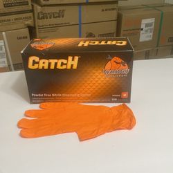 Guantes De Nitrilo Anaranjados Pespunteados En Todo El Guante