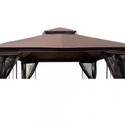 10 ft. x 10 ft. Patio Double Roof Gazebo Replacement Canopy Top Fabric in Brown 