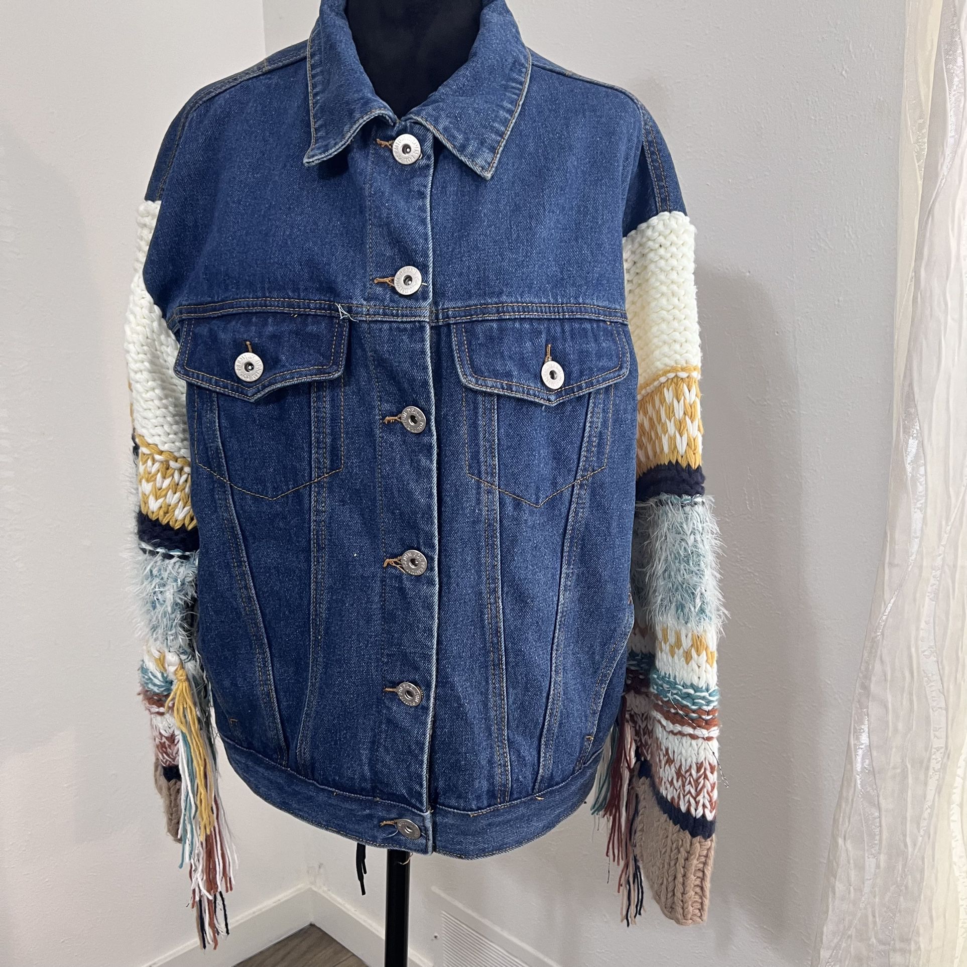 Cara Loren Jackets & Coats | Cara Loren Lani Denim Jacket | Color: Blue/Cream | Size: M